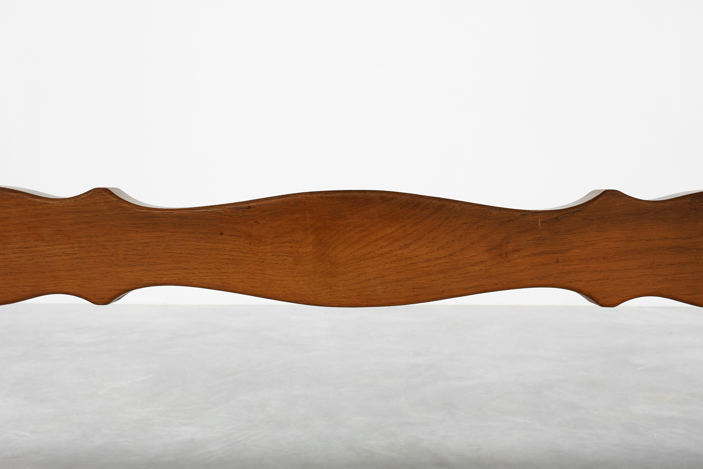 20th Century French oak trestle table with scalloped legs and plank topthumbnail